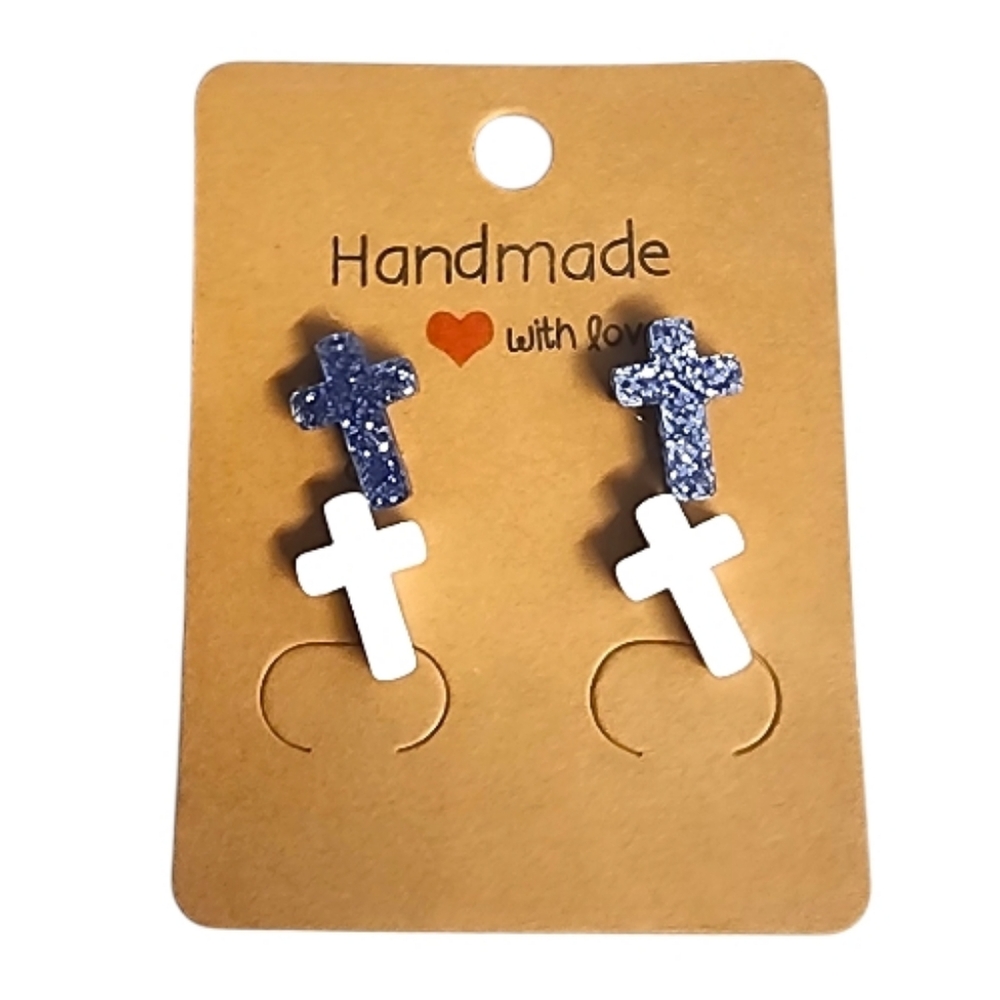 Blue Spark Faith Acrylic Stud Earrings - 2 Pair